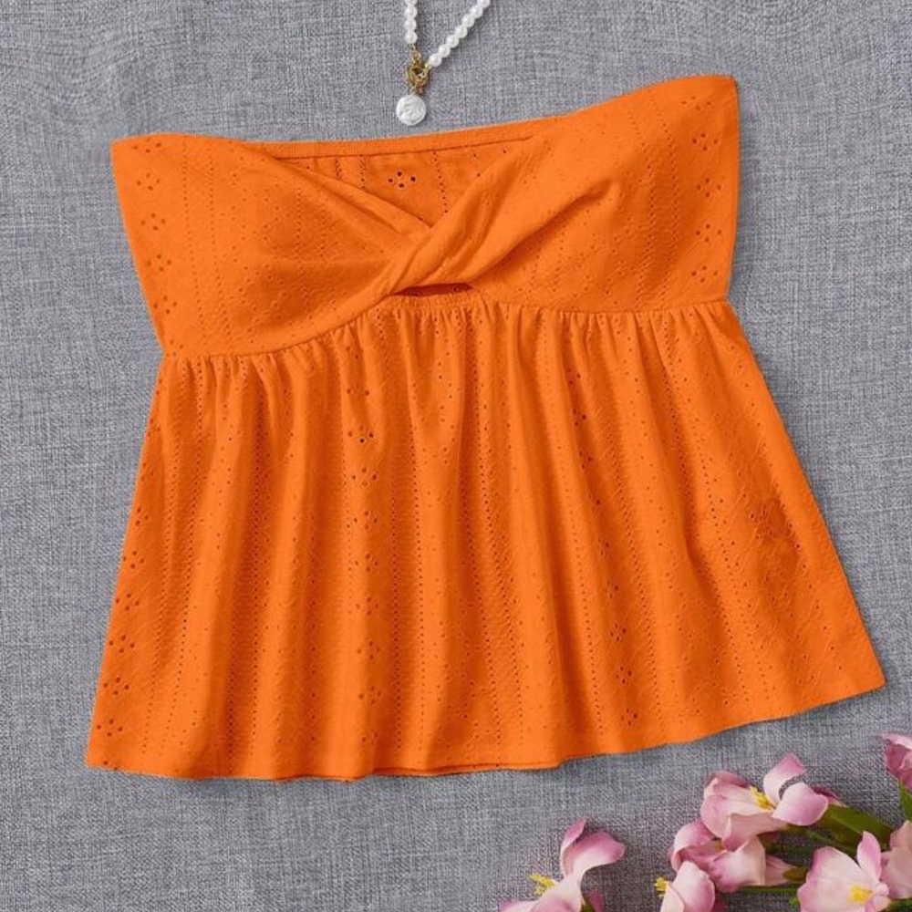 SHEIN Orange Eyelet Strapless Tank Top